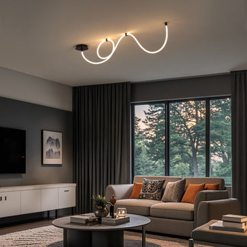 Serafina Contemporary Minimalist 360 Adjustable Silicone Neon Rope Dimmable Linear Integrated LED Flush Mount - JONATHAN Y